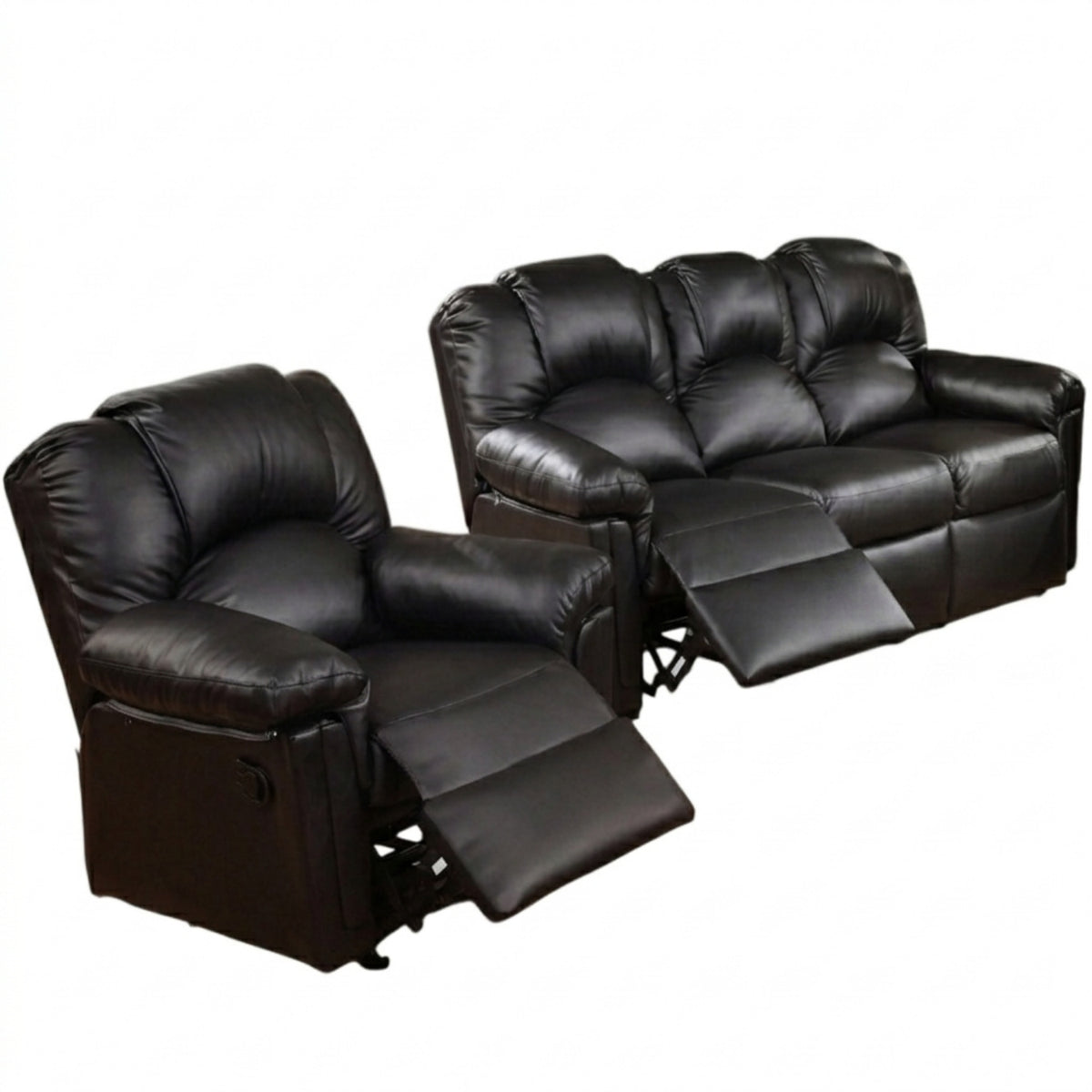 Brennan Black Bonded Leather Reclining Sofa & Recliner Set