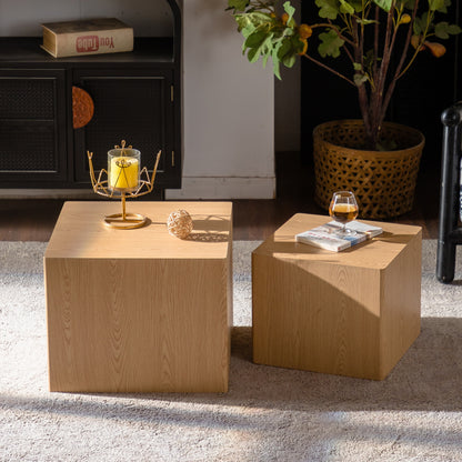 Jory Natural Wood-Grain Nesting Coffee Tables (Set of 2) – 18.9" Square Cube Tables