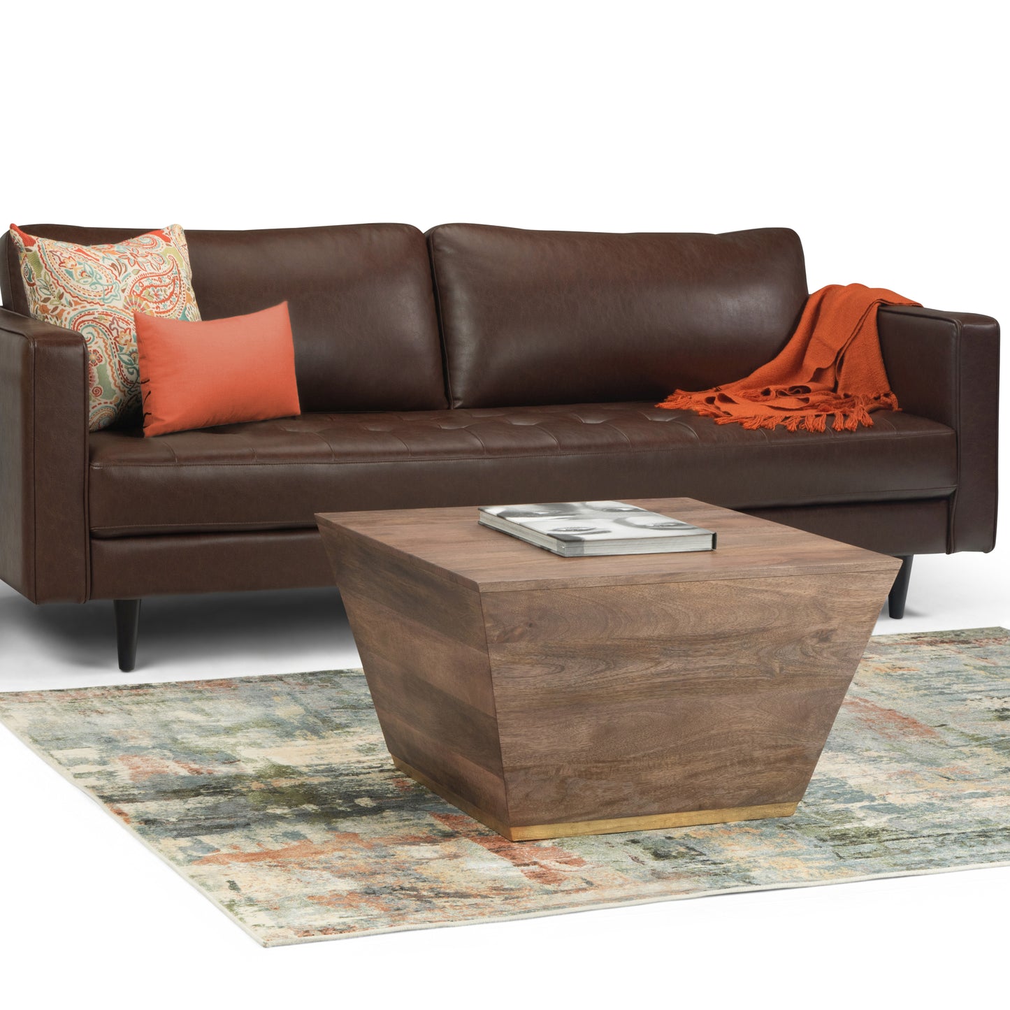 Abba Dark Brown Mango Wood Coffee Table – 28" Square Solid Wood Table – view 2
