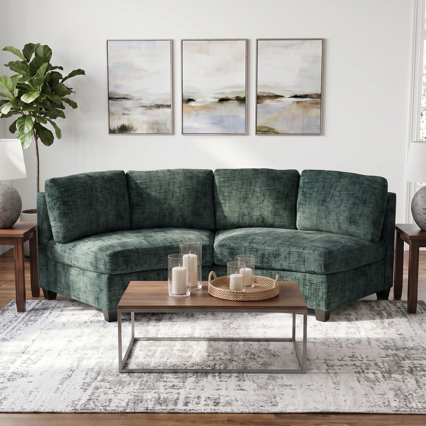 Sorrel Curved Modular Sectional Sofa – Chenille, 4 Colors - Green (1)