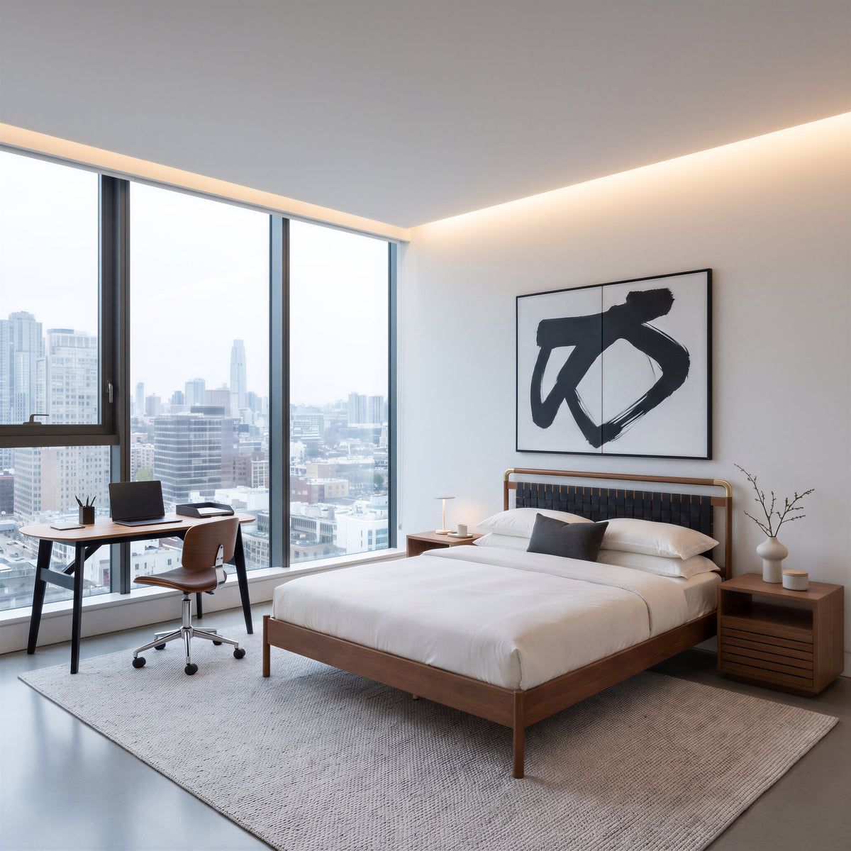 Netz Black & Walnut Queen Bed
