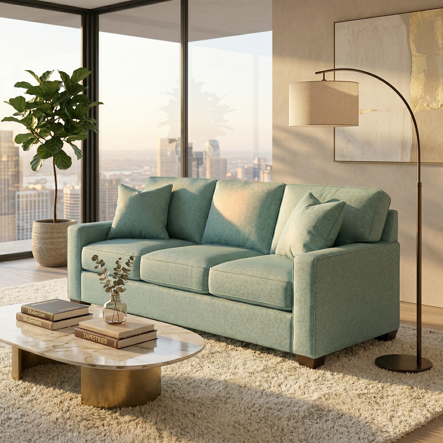 Clifford 2-Arm Sofa – Handcrafted in the USA, Custom Fabric Options - Leslie Robins Egg - Fabric (6)