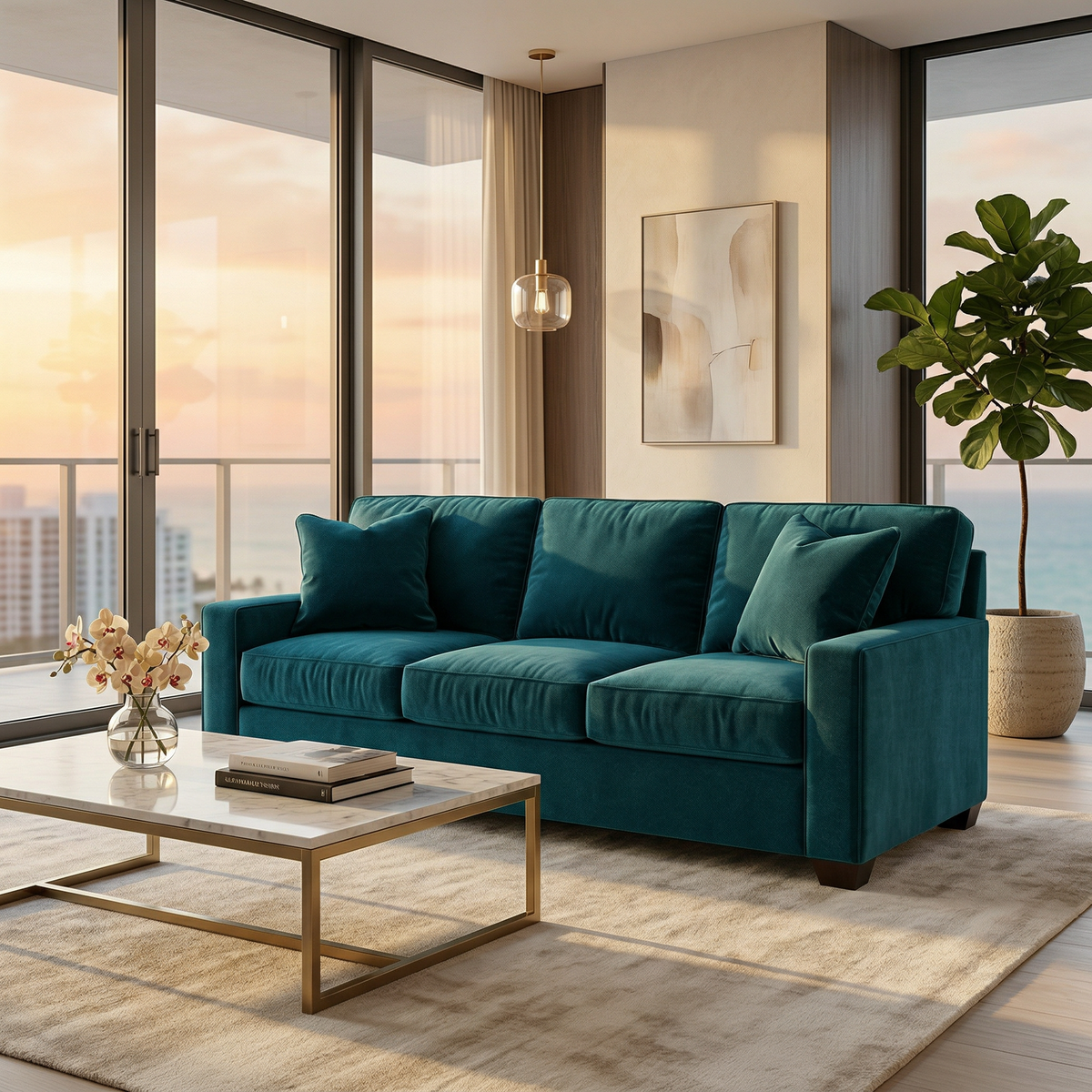 Clifford 2-Arm Sofa – Handcrafted in the USA, Custom Fabric Options - Hepburn Teal - Fabric (9)