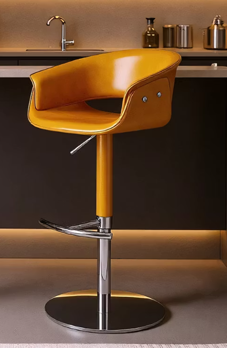 Yellow faux leather swivel bar stool