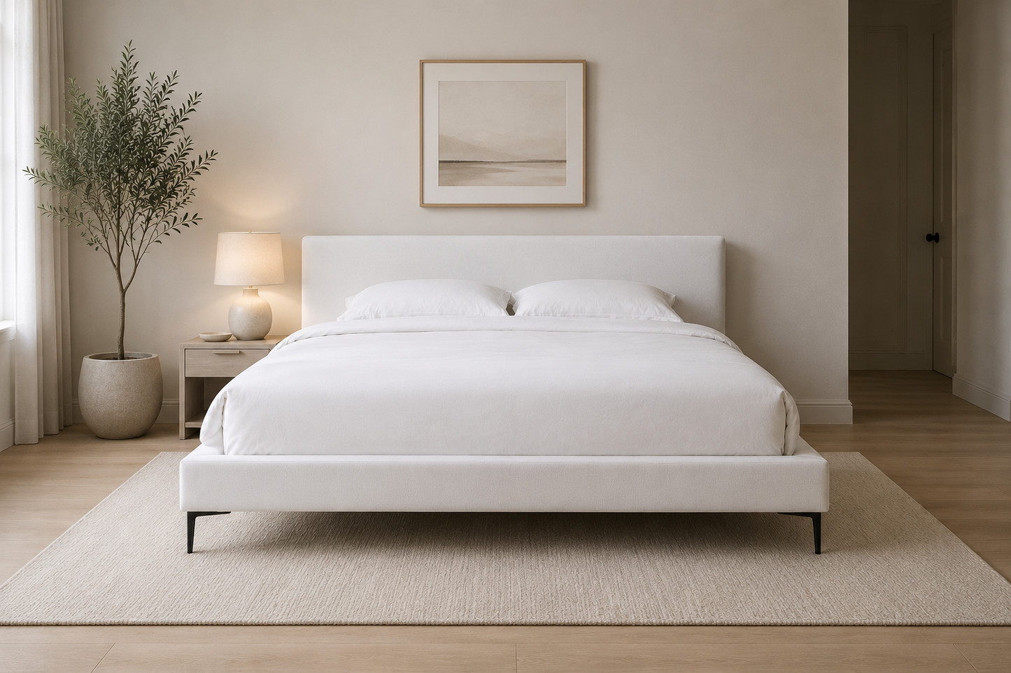 Brooke Woven Palo-Pearl Upholstered Bed – 93.3" King Mid-Century Platform Bed