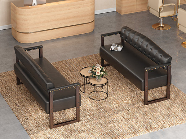 Ludlow Button-Tufted Faux Leather Bench Set