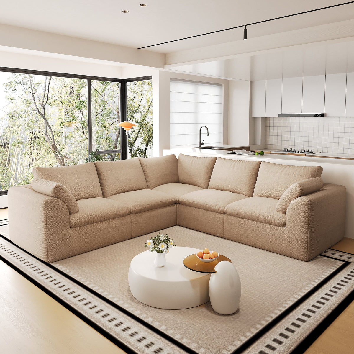 Pelham Cloud Modular Sectional in Khaki, 108.3" V-Shape