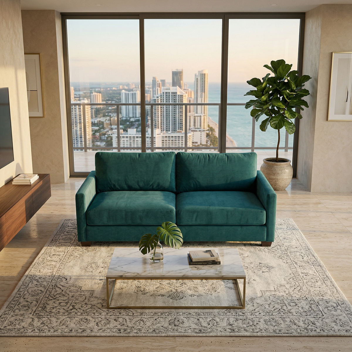 Damon American-Made Sofa – 92" Custom-Fabric Sofa - Hepburn Teal - Fabric (1)