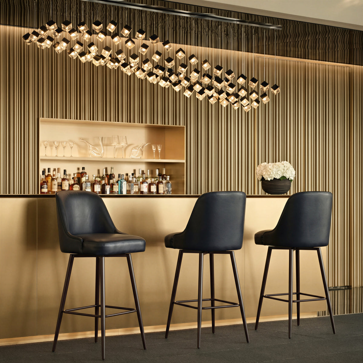 Keppel Swivel Barstool in Black & Bronze
