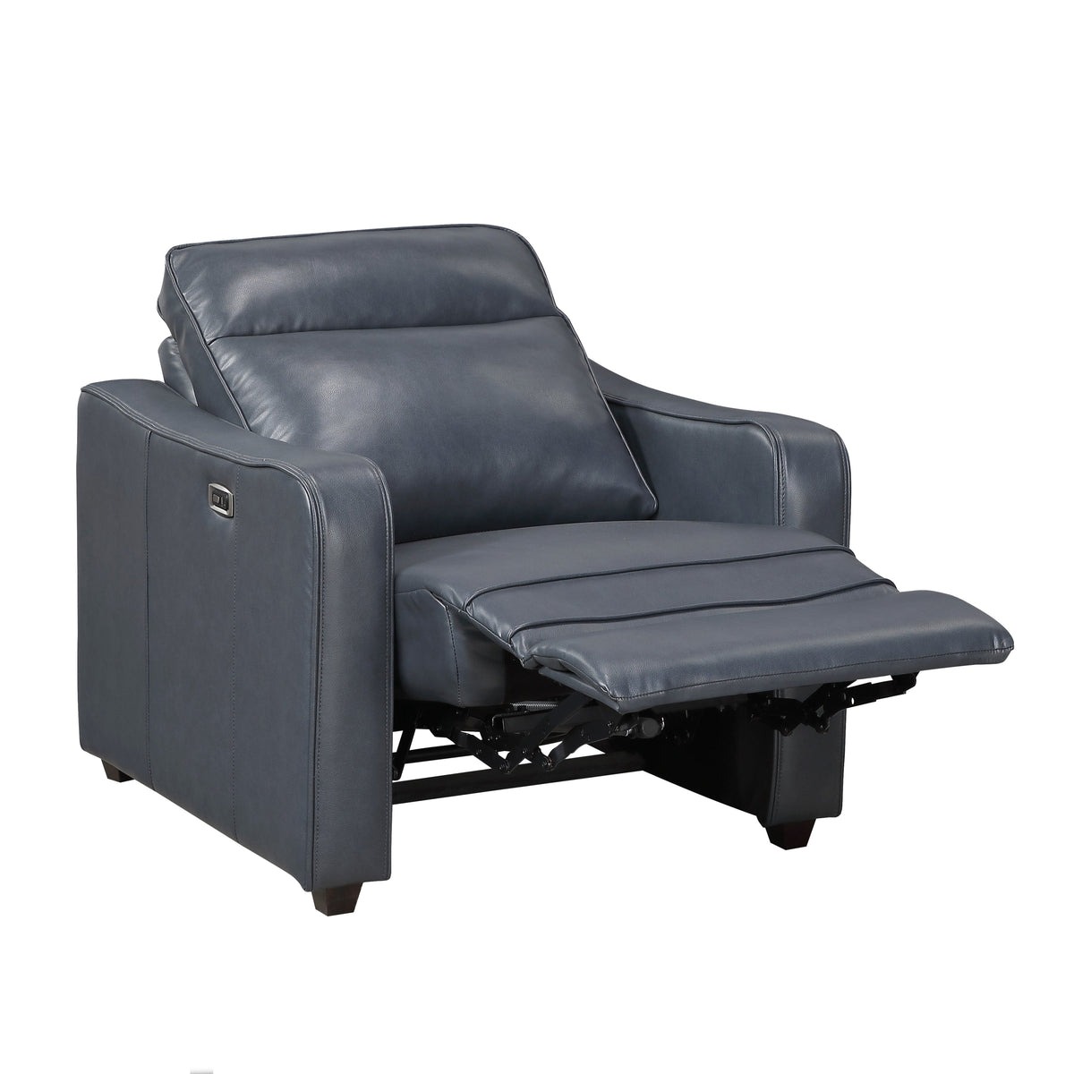 Haddon power reclining sofa, loveseat and chair set in navy faux leather