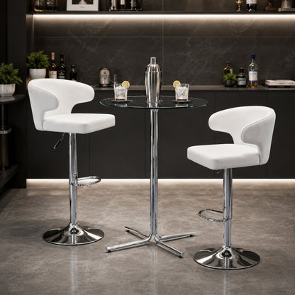 Gatsby Glass Pub Table Set – 36" Chrome 3-Piece Bar Set with 2 White Swivel Stools