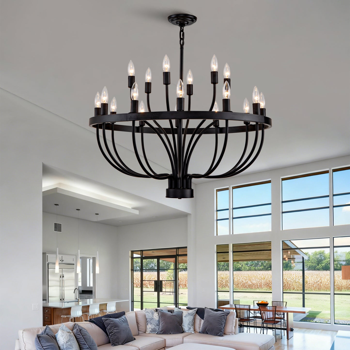 Daxton Black Iron Candle-Style Chandelier – 31.5" to 47" Rustic 18, 24 & 33-Light Chandelier