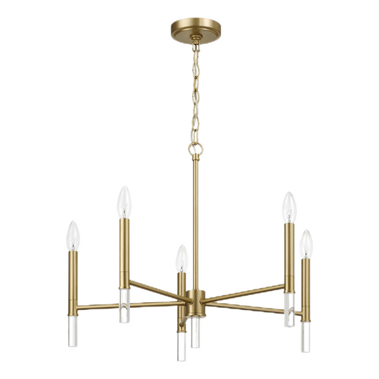 Courtyard Satin Brass Five-Light Chandelier – 24" Candle-Style Chandelier