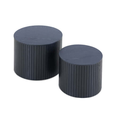 Handcrafted MDF Round Accent Table Set (2-Piece) – Nesting Side Tables with Storage (2 Colors) in modern design.