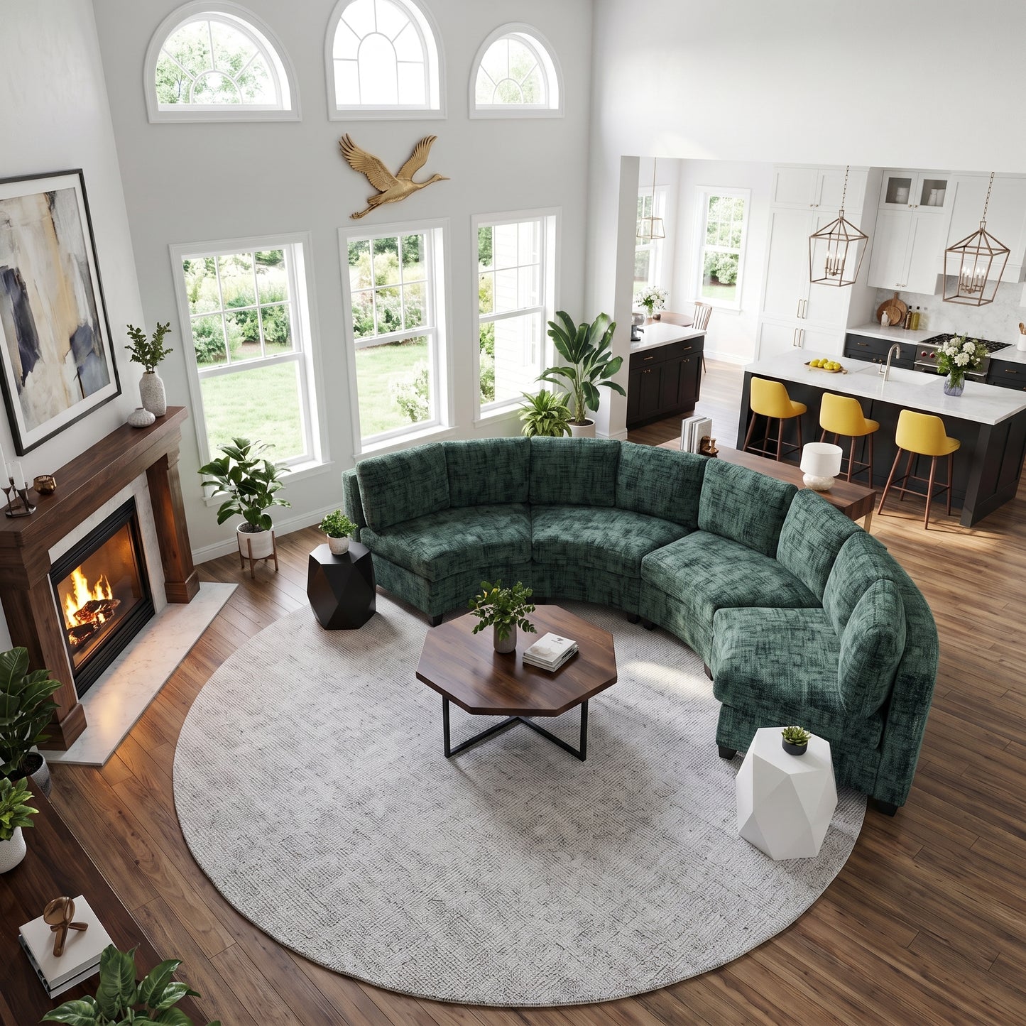 Rosalind Chenille Curved Modular Sectional – 4-Seat Sofa - Green (2)