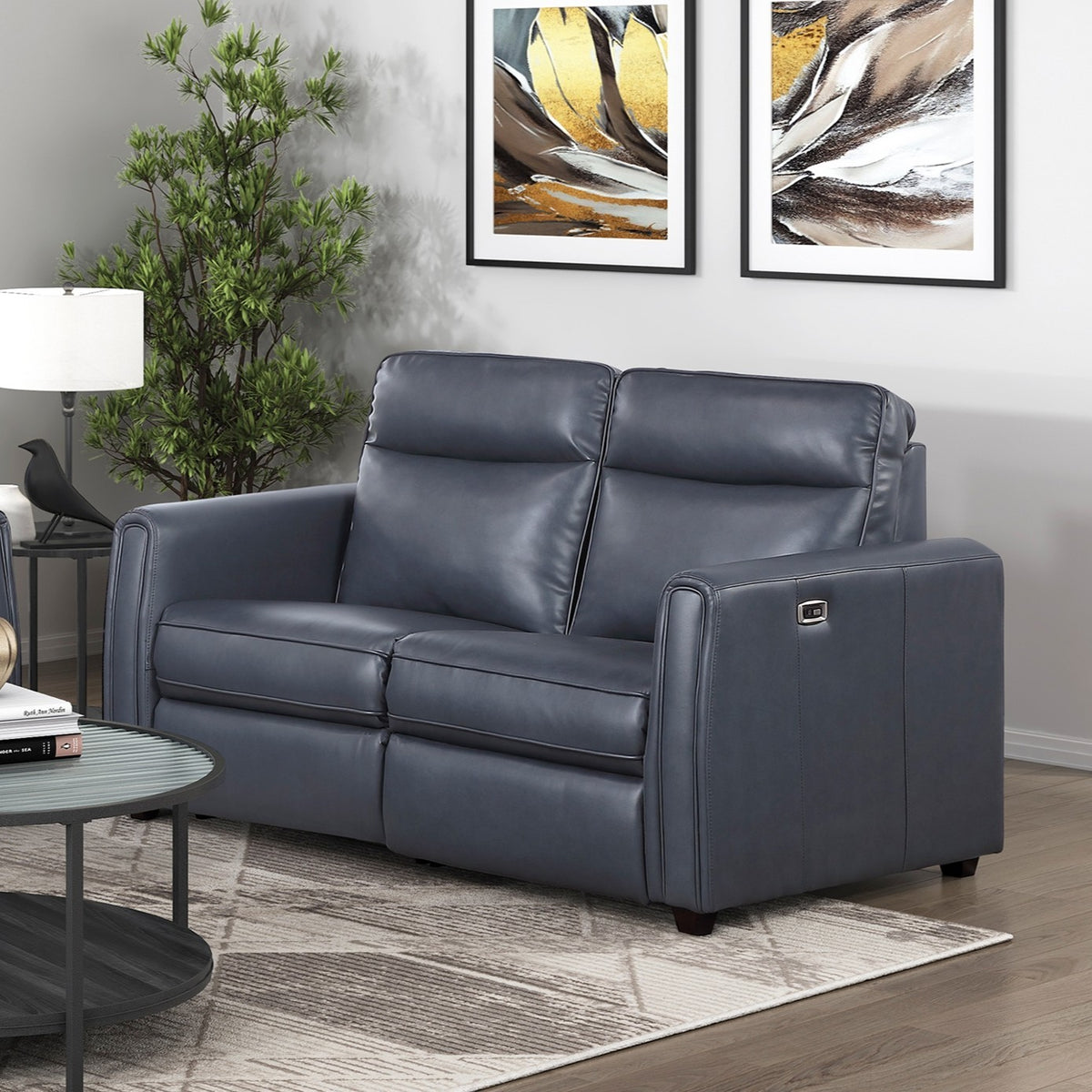 Ardley Navy Faux Leather Power Reclining Sofa Set