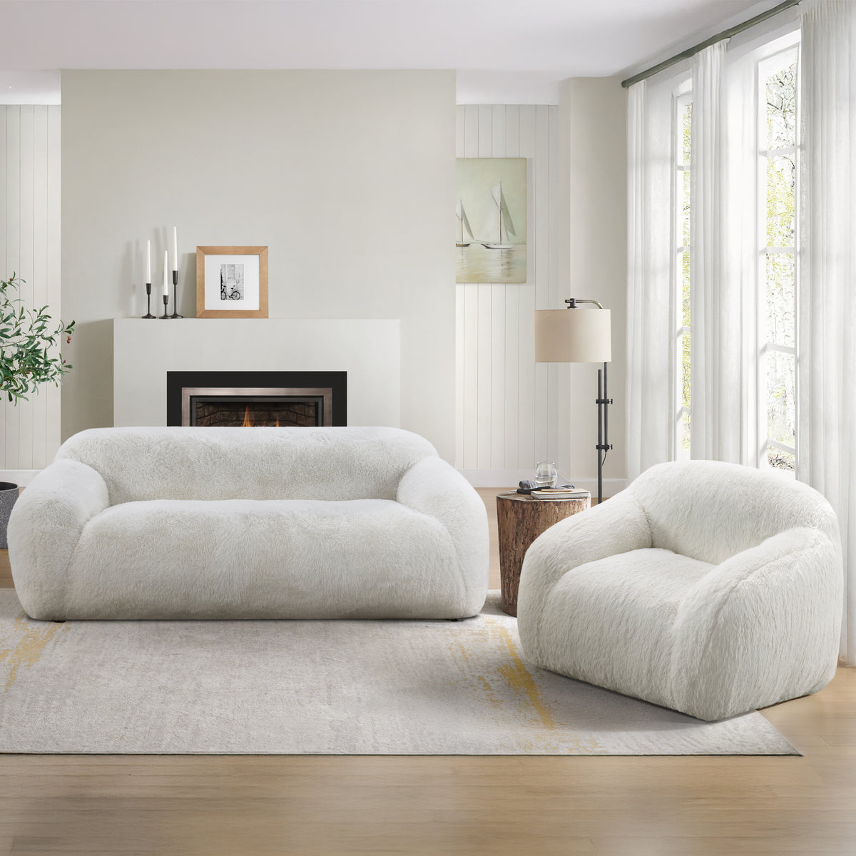 Adell Faux Fur 2-Piece Living Room Set – 84" Sofa & Swivel Chair Set – view 11