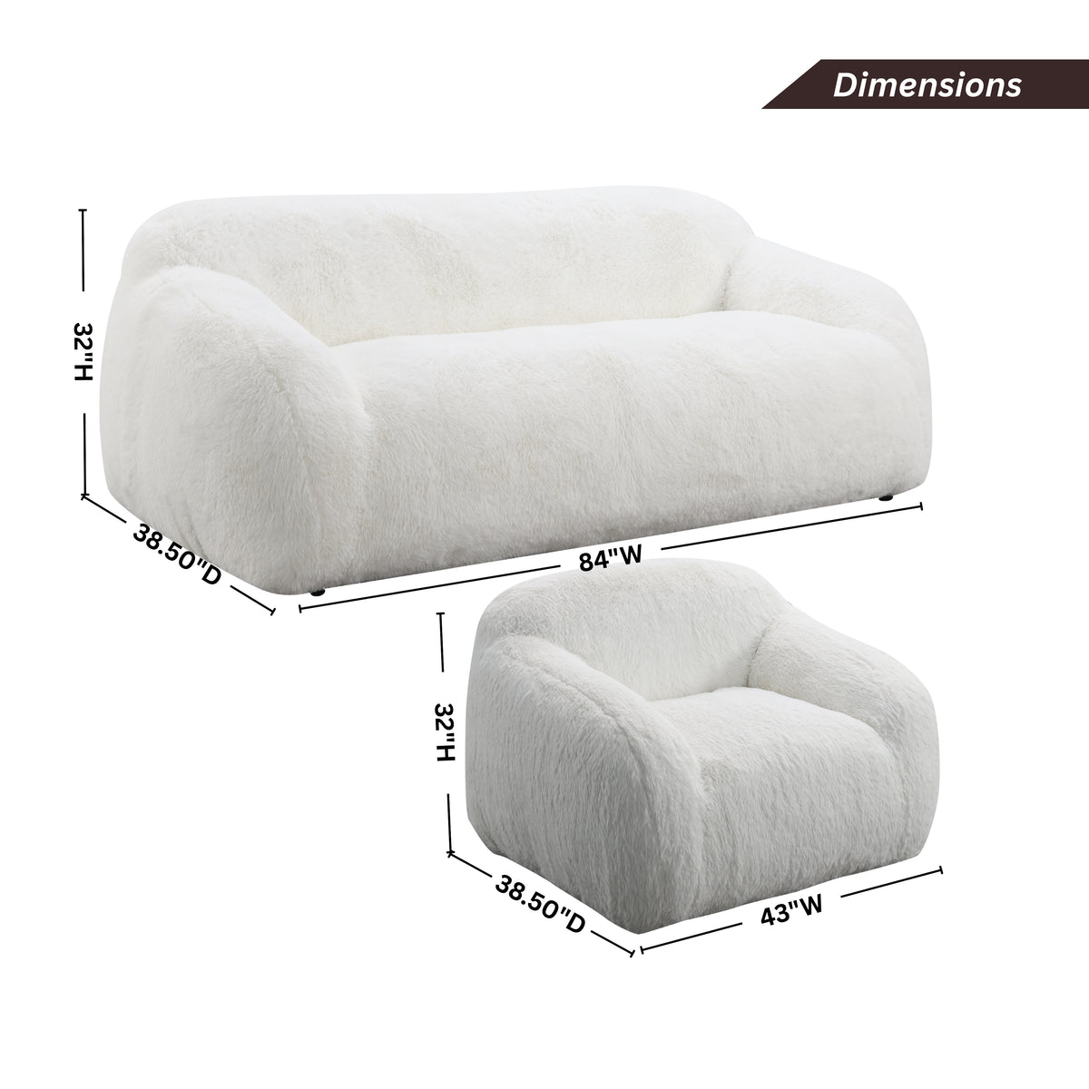 Adell Faux Fur 2-Piece Living Room Set – 84" Sofa & Swivel Chair Set – view 19