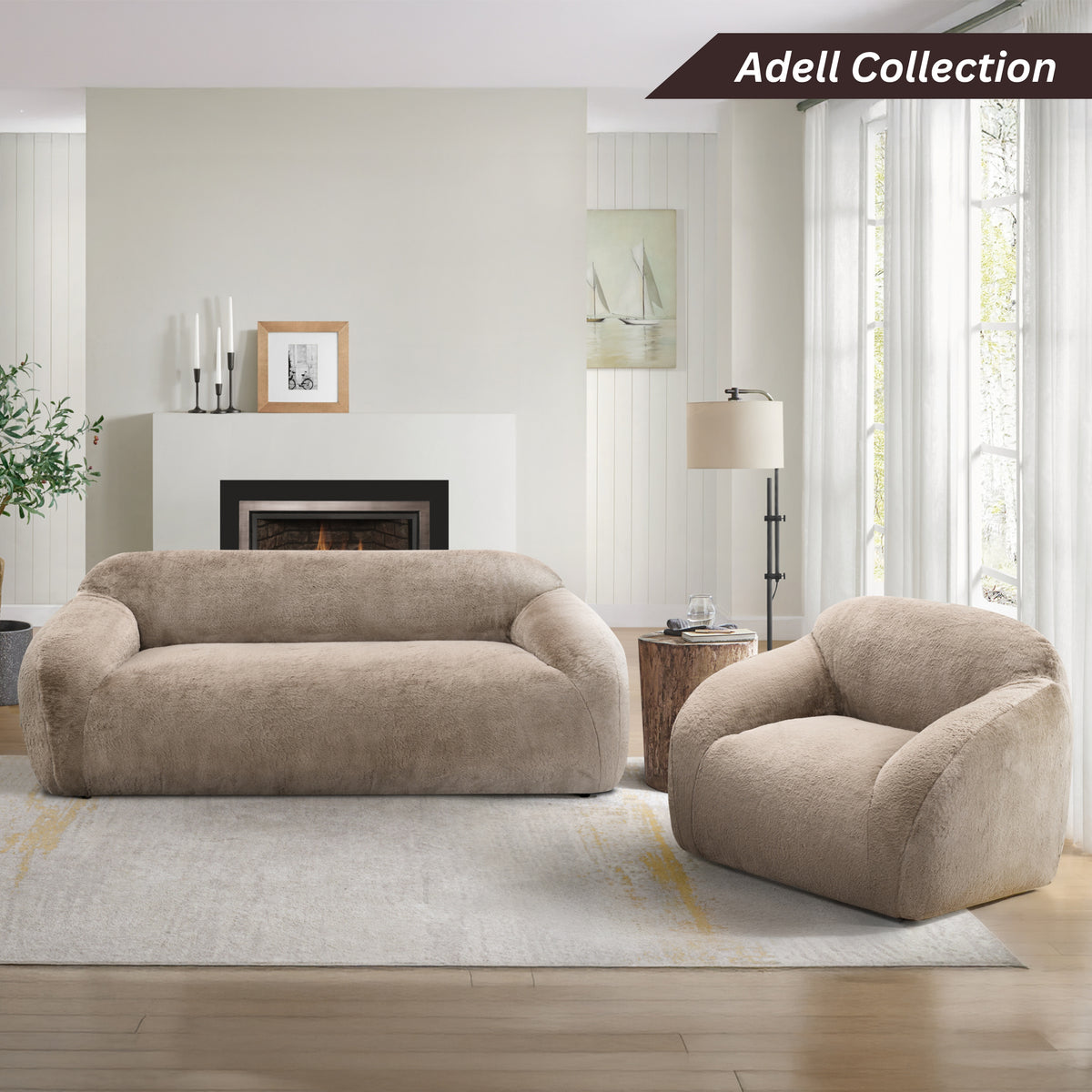 Adell Faux Fur Upholstered Sofa – 84" Sculptural Stationary Sofa – view 17