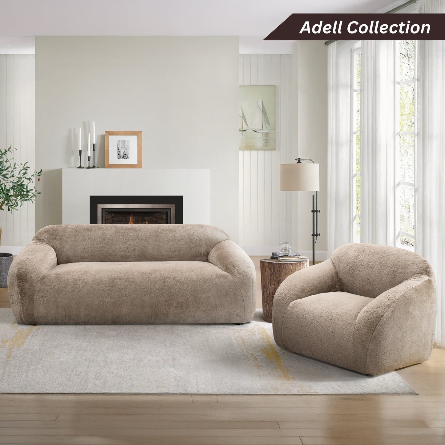 Adell Faux Fur Upholstered Sofa – 84" Sculptural Stationary Sofa – view 17
