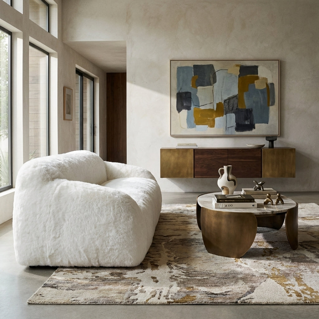 Adell Faux Fur Upholstered Sofa – 84" Sculptural Stationary Sofa – view 2