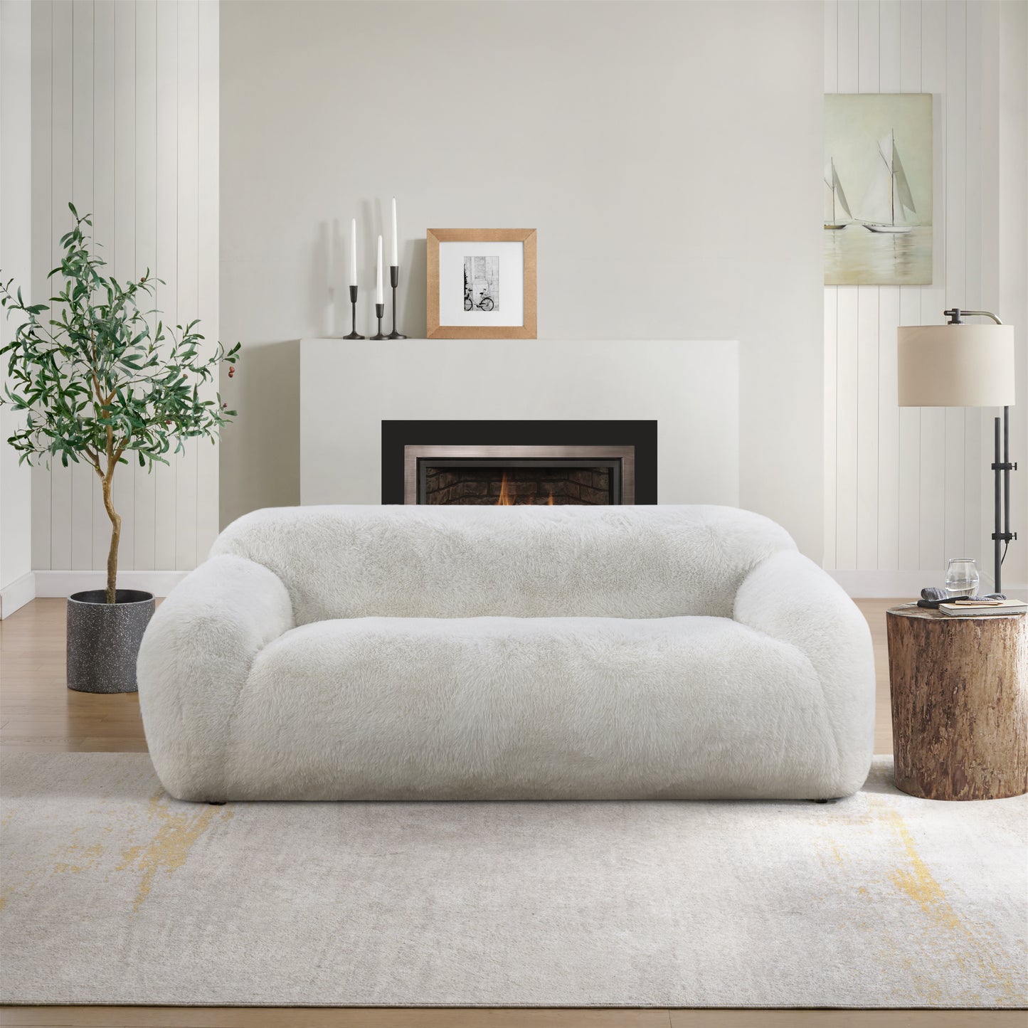 Adell Faux Fur Upholstered Sofa – 84" Sculptural Stationary Sofa – view 3
