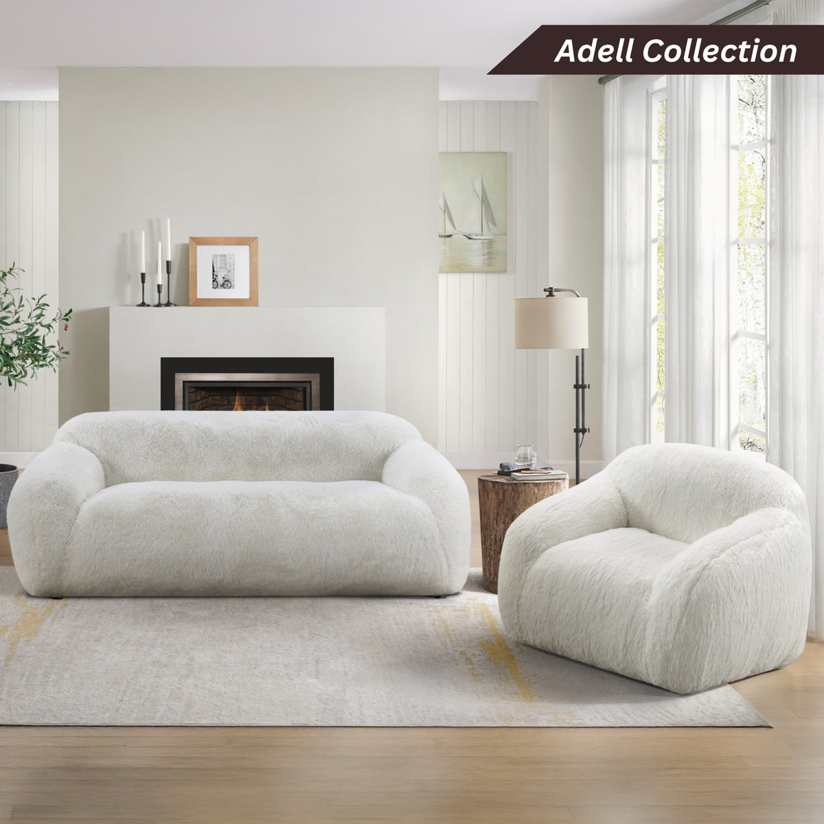 Adell Faux Fur Upholstered Sofa – 84" Sculptural Stationary Sofa – view 4