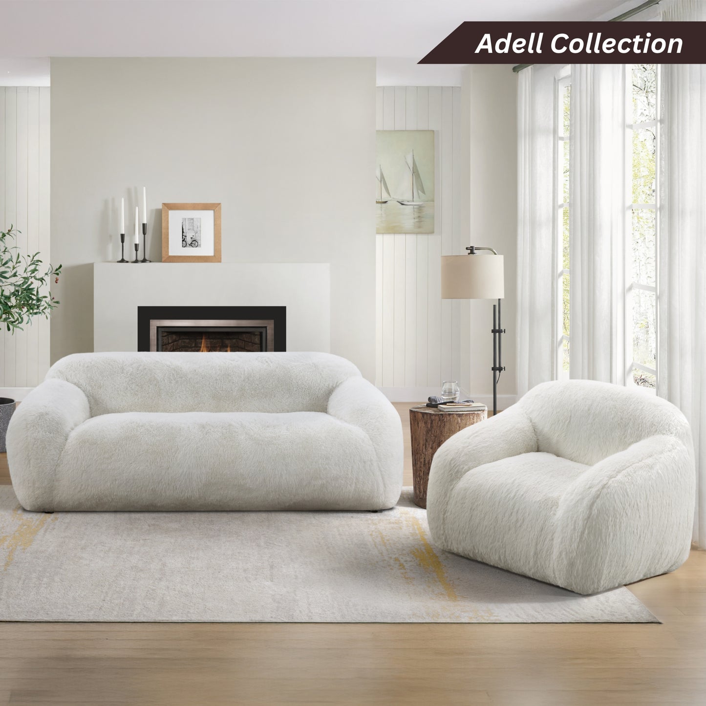 Adell Faux Fur Upholstered Sofa – 84" Sculptural Stationary Sofa – view 4