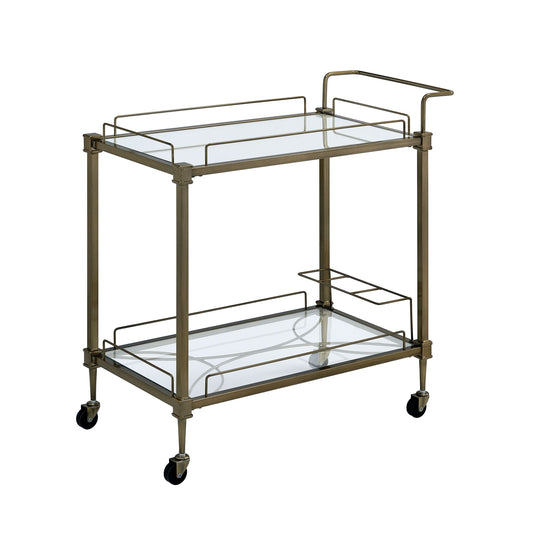 Aditya Mirrored & Antique Brass Finish Serving Cart – 33" 2-Tier Serving Cart