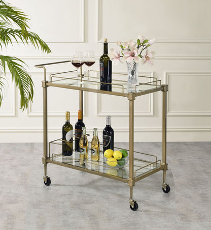 Aditya Mirrored & Antique Brass Finish Serving Cart – 33" 2-Tier Serving Cart – view 2