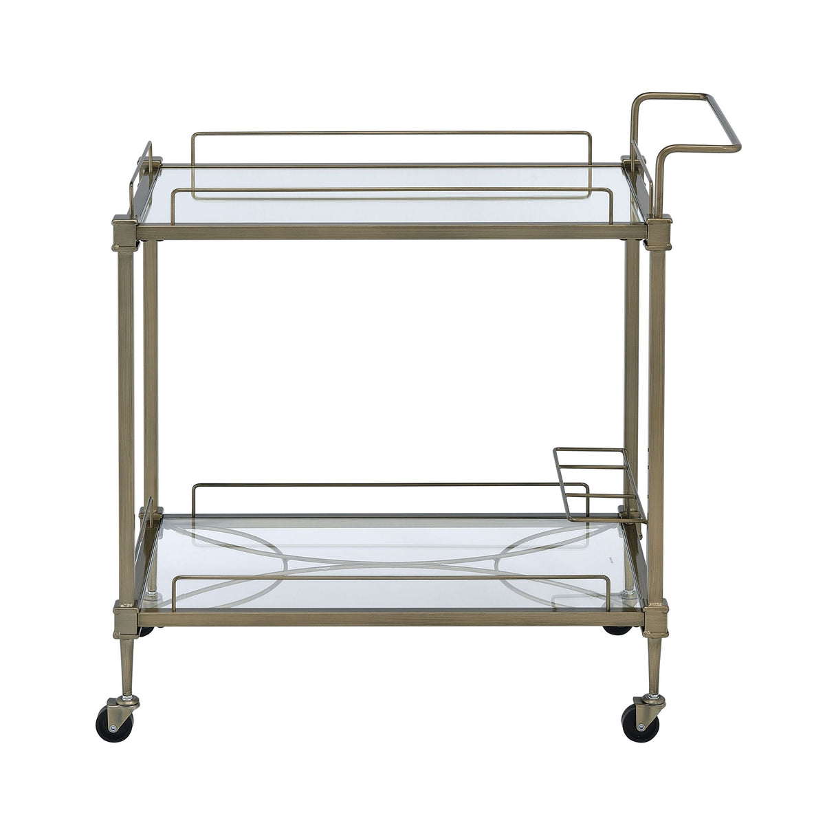 Aditya Mirrored & Antique Brass Finish Serving Cart – 33" 2-Tier Serving Cart – view 5