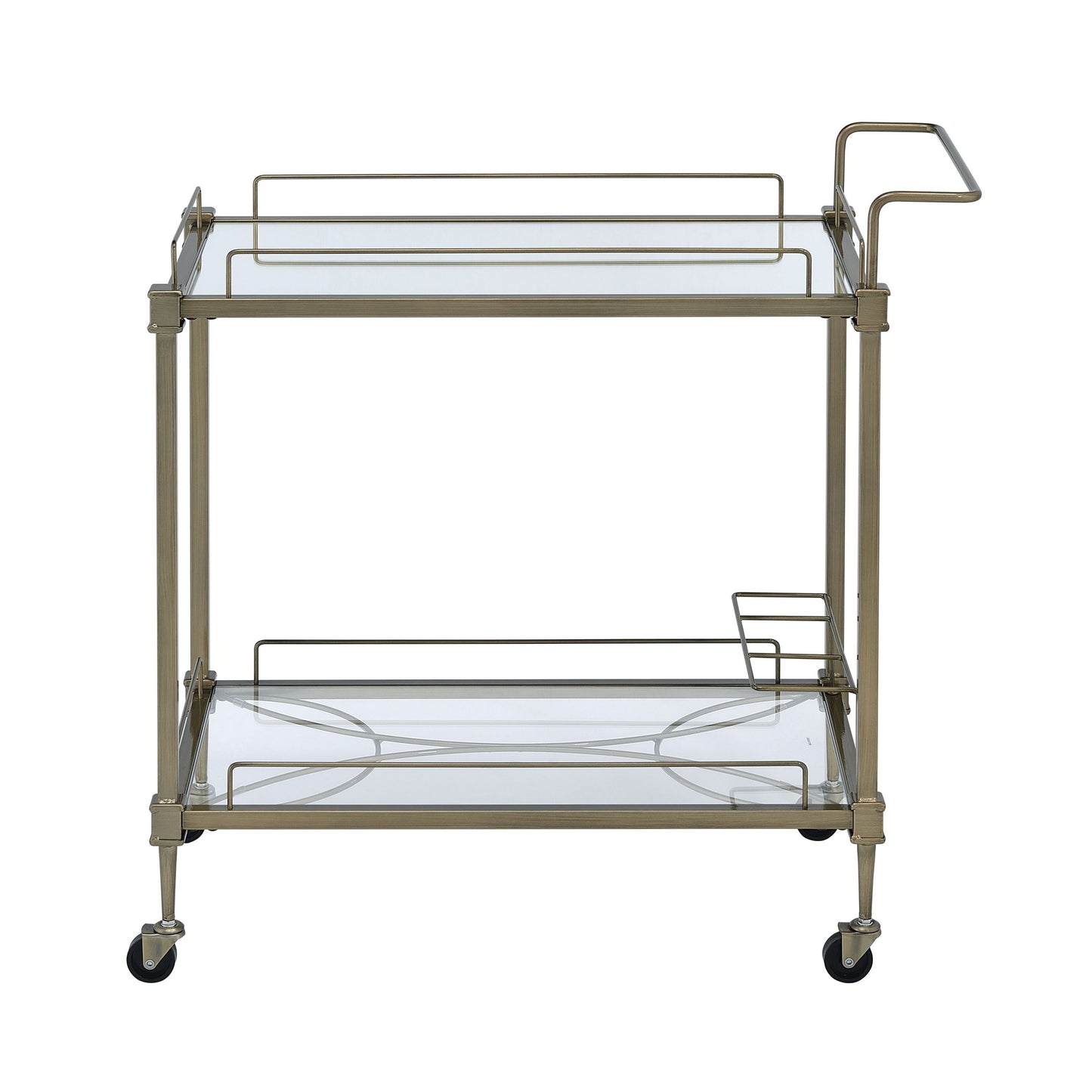 Aditya Mirrored & Antique Brass Finish Serving Cart – 33" 2-Tier Serving Cart – view 5