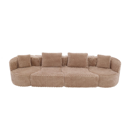 Reyna Modular Sectional Sofa – 137.8" Camel Bubble Velvet Sofa