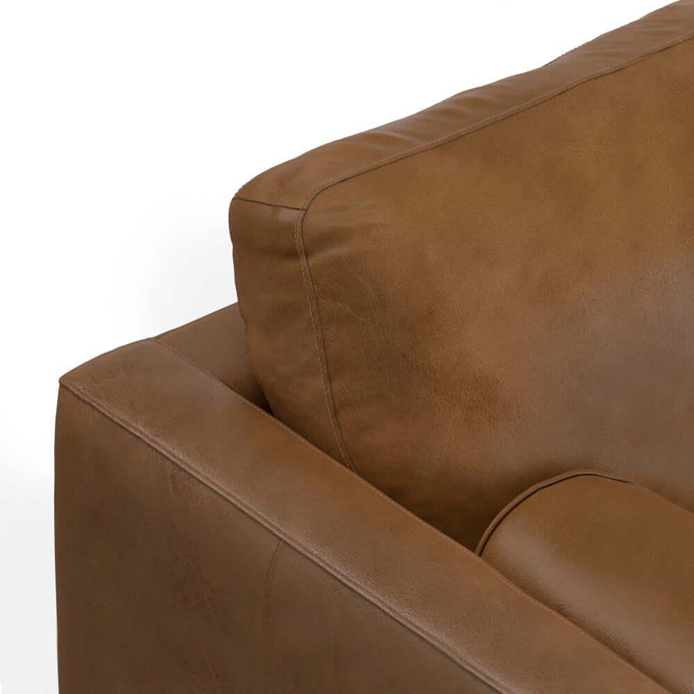 Morrison MCM Genuine Leather Sectional Chaise Sofa 102" – Modern Leather Chaise Sectional (2 Colors) close-up view.