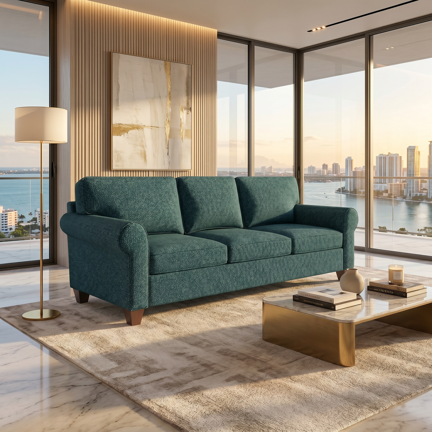 Augusta Sofa – Made in USA, Custom Fabric Options, 83" Classic Design - Hepburn Teal - Fabric (2)
