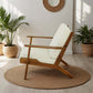 Connor Solid Wood Linen Armchair – Mid-Century Modern Lounge Chair (4 Colors) in a bright room with plants