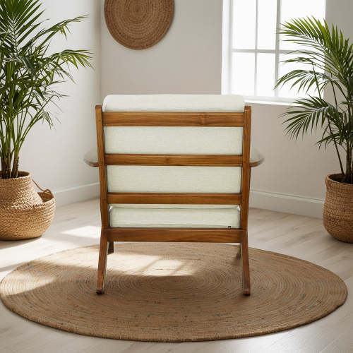 Connor Solid Wood Linen Armchair – Mid-Century Modern Lounge Chair (4 Colors) with a wooden frame and soft linen upholstery.