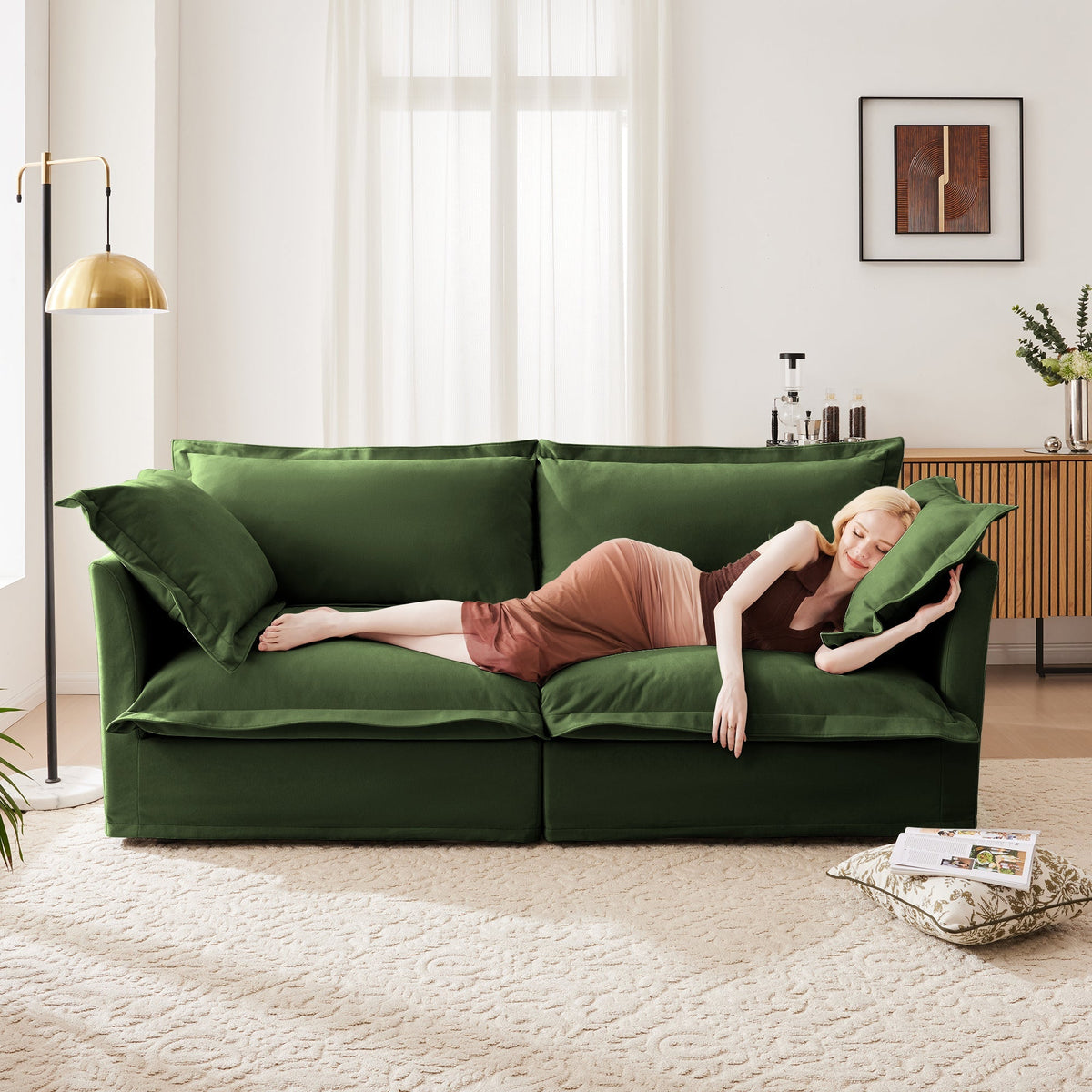 Kerris Slipcovered Sofa in Chenille Green