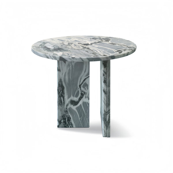 Blue Grey Natural Marble Coffee Table with Polished Surface, Genuine Stone, Ø17.7 h15.8 Inch