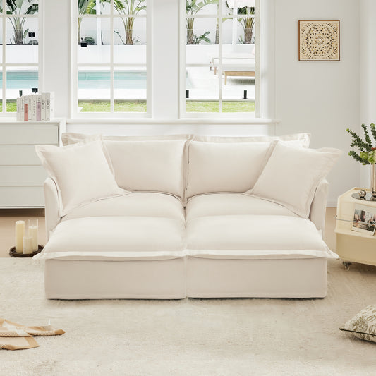 Slipcovered Sofa 2 Seater Sofa With 2 Ottomans