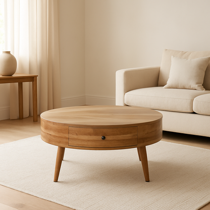 Dashiell Brown Solid Wood Coffee Table – 31.5" Round Coffee Table