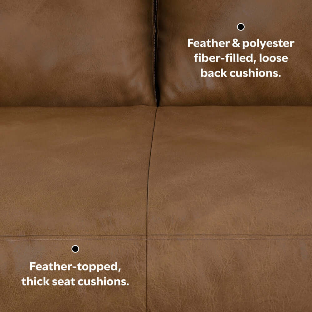 Morrison MCM Genuine Leather Sectional Chaise Sofa 102" – Modern Leather Chaise Sectional (2 Colors) cushions detail.