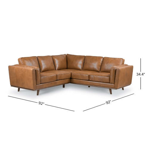 Erman MCM Genuine Leather Corner Sofa Sectional 89" – Mid-Century Modern Leather Sectional with dimensions 92" x 92" x 34.4".