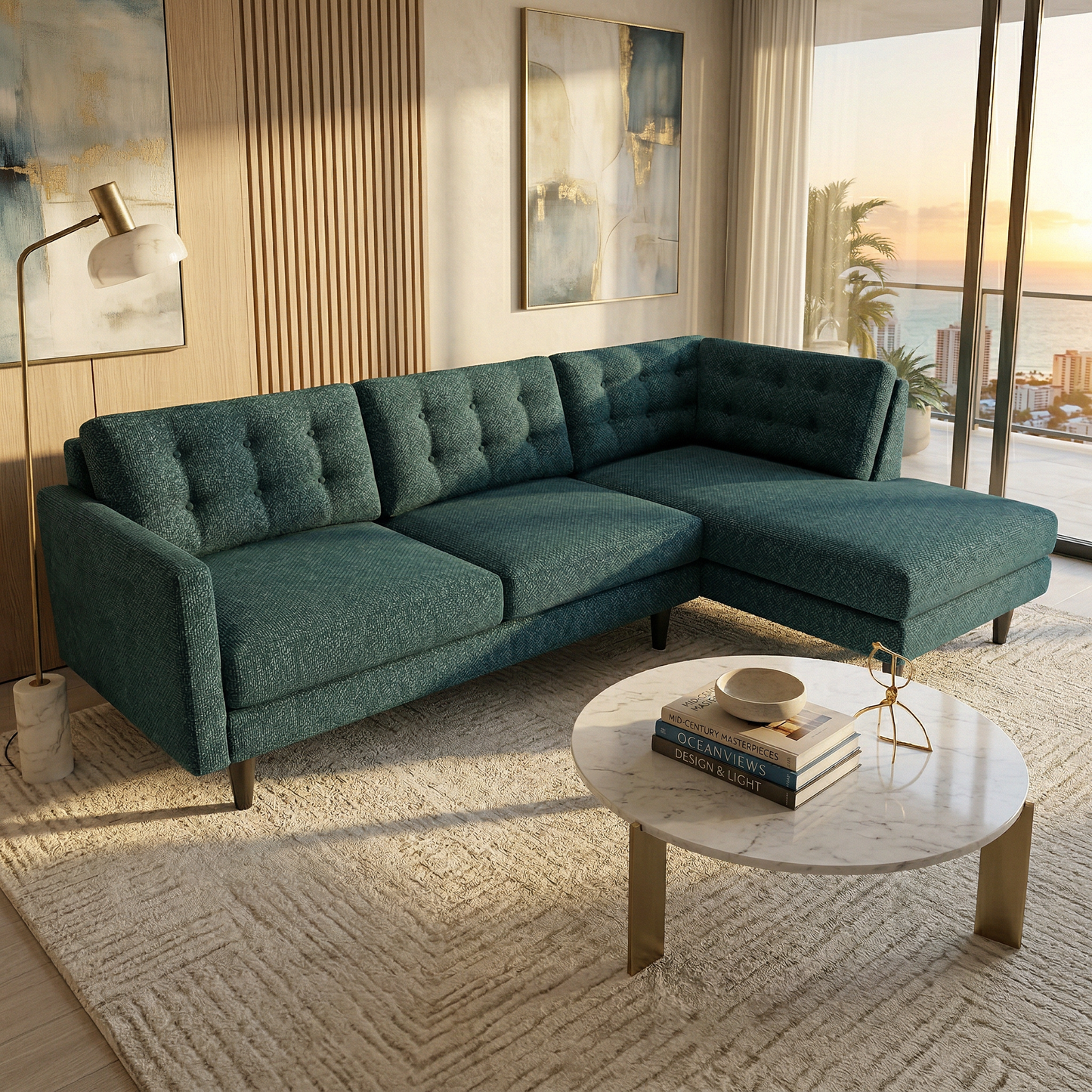 Talmadge Sectional Sofa – 120" L-Shaped, Made in USA - Velvet Antique Peacock - Velvet (5)