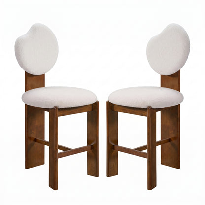 Kala Walnut & White Boucle Counter Stools – 45.5" Mid-Century Rubberwood Stools (Set of 2)