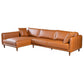 Cairo Cognac PU Leather Chaise Sofa Sectional 117" with vertical stitching, ergonomically designed for luxury and comfort.