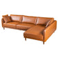 Cairo Cognac PU Leather Chaise Sofa Sectional 117" with vertical stitching and plush cushions, ideal for modern living spaces.