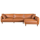 Cairo Cognac PU Leather Chaise Sofa Sectional 117" with elegant vertical stitching and plush cushions.