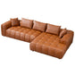 Clark Tufted PU Leather RF Chaise Sofa Sectional in cognac, spacious L-shaped design with plush cushions.