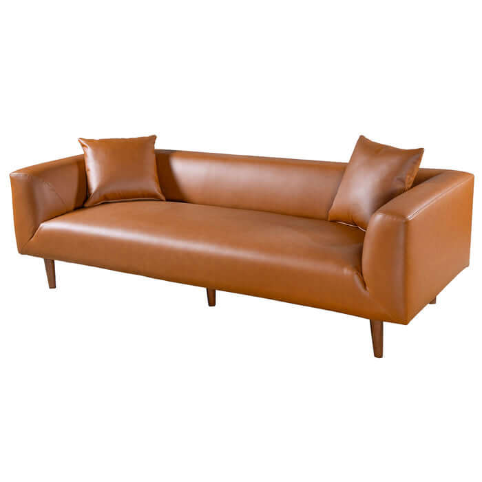 Elwood MCM Cognac Brown PU Leather Sofa 86", features sleek design and comfortable cushions, perfect for modern homes.
